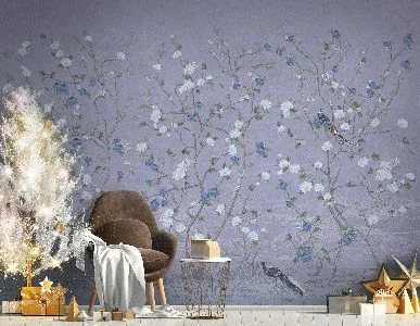 Фото Сиреневое панно с цветущими деревьями - Шинуазри | Студия фресок и фотопанно "La Stanza"