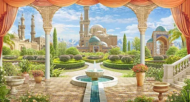 Фото Веранда с восточным фонтаном - Пейзажи|Балконы и террасы | Студия фресок и фотопанно "La Stanza"