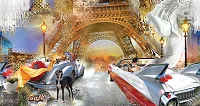 Фото Девушки в машинах кабриолетах у подножия Эйфелевой башни - Сюжеты|Городские | Студия фресок и фотопанно "La Stanza" 1