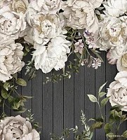 Фото Деревянная стена с белыми пионами - Цветы | Студия фресок и фотопанно "La Stanza" 1