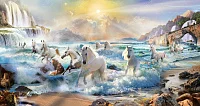 Фото Панно-фотообои — Лошади в море, водопады, камни, скалы -  | Студия фресок и фотопанно "La Stanza" 1