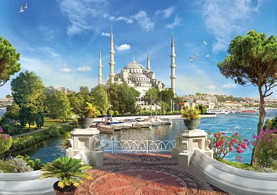 Фото Вид на мечеть с четырьмя минаретами - Сюжеты|Восточные | Студия фресок и фотопанно "La Stanza"