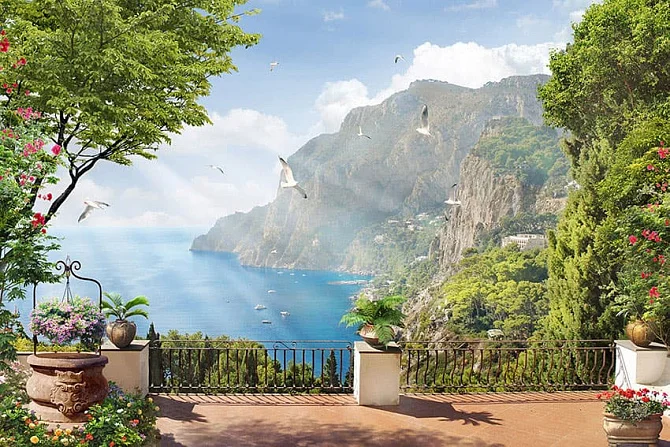 Фото Смотровая площадка с видом на морской пейзаж - Пейзажи|Балконы и террасы | Студия фресок и фотопанно "La Stanza"