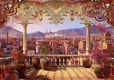 Фото Восточная веранда с видом на мечеть - Сюжеты|Восточные | Студия фресок и фотопанно "La Stanza"