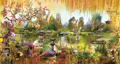 Фото Фотообои-панно японский сад - Сюжеты|Восточные | Студия фресок и фотопанно "La Stanza"