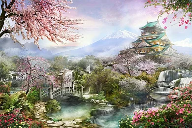 Фото Восточный пейзаж на закате - Пейзажи|Водопады | Студия фресок и фотопанно "La Stanza"