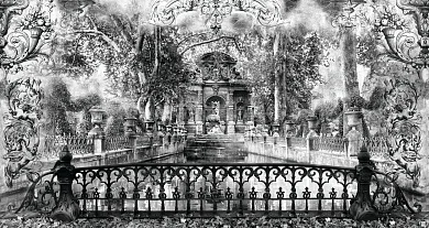 Фото Черно-белый орнамент в античном пейзаже возле пруда - Сюжеты|Ретро | Студия фресок и фотопанно "La Stanza"