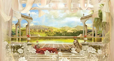 Фото Вид с веранды с драпировкой на озеро и арки - Сюжеты|Античные | Студия фресок и фотопанно "La Stanza"