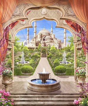 Фото Фонтан на восточной террасе - Пейзажи|Арки, лестницы | Студия фресок и фотопанно "La Stanza"