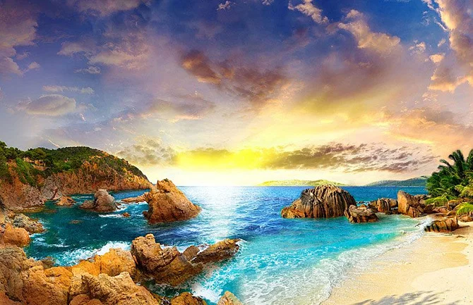 Фото Закат на море - Пейзажи|Морские виды | Студия фресок и фотопанно "La Stanza"