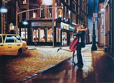 Фото Целующаяся пара на улице у такси - Сюжеты|Ретро | Студия фресок и фотопанно "La Stanza"