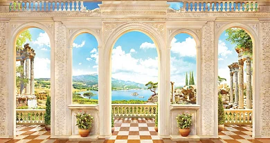 Фото Веранда с арками и вид на морской залив - Сюжеты|Античные | Студия фресок и фотопанно "La Stanza"