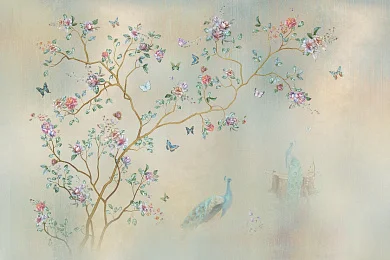 Фото Бежевое панно Дерево и павлины в стиле шинуазри -  | Студия фресок и фотопанно "La Stanza"