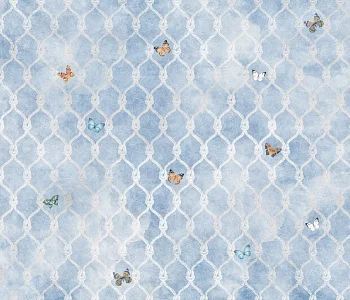 Фото Белый орнамент с бабочками на голубом фоне - Сюжеты|Современные | Студия фресок и фотопанно "La Stanza"