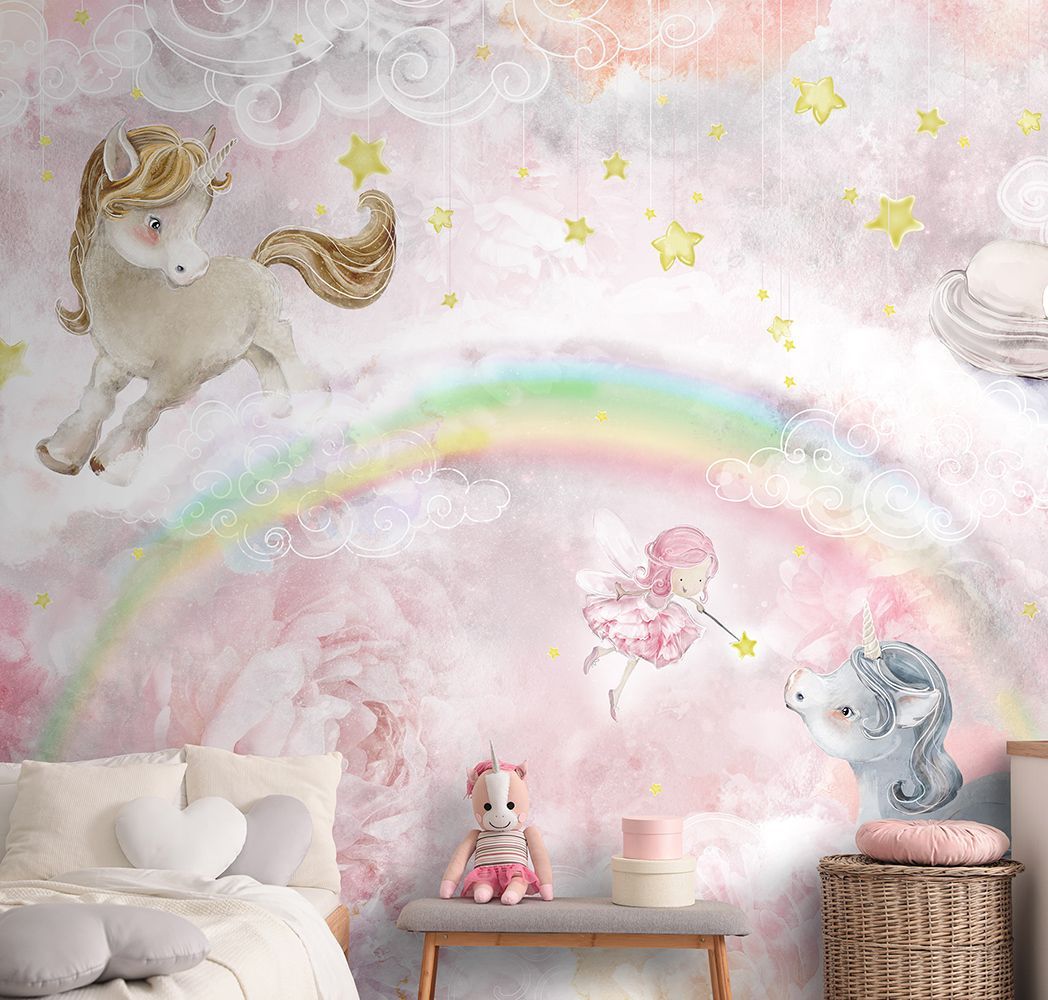 Фото Розовые фреска-обои в детскую, арт. 800576 - Детские фрески | Студия фресок и фотопанно "La Stanza"