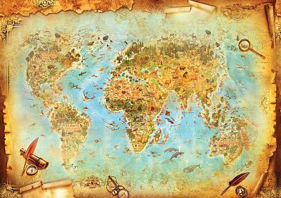 Фото Старинная карта сокровищ и животного мира - Детские|Для мальчика  | Студия фресок и фотопанно "La Stanza"