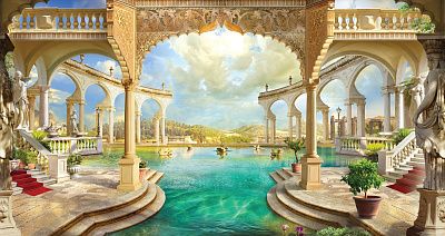 Фото Живописные террасы вокруг натурального бассейна - Панорамы|Античные | Студия фресок и фотопанно "La Stanza"