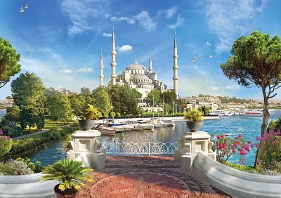 Фото Вид на мечеть с четырьмя минаретами - Панорамы|Восточные | Студия фресок и фотопанно "La Stanza"