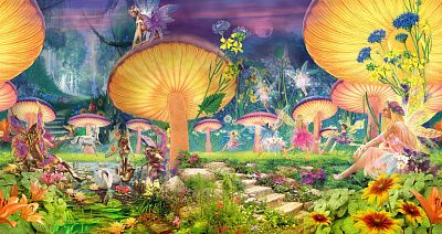 Фото Панно грибы и феи - Панорамы|Детские | Студия фресок и фотопанно "La Stanza"