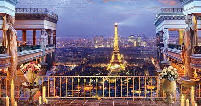 Фото Вид сверху на вечернюю Эйфелеву башню - Панорамы|Городские | Студия фресок и фотопанно "La Stanza"