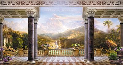 Фото Античная терраса с видом на горы - Панорамы|Античные | Студия фресок и фотопанно "La Stanza"