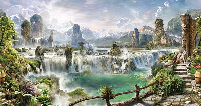 Фото Лестница у водопада, горы - Панорамы|Эко | Студия фресок и фотопанно "La Stanza"