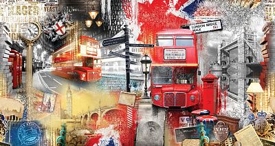 Фото Панно-фотообои Лондон бридж и красный автобус на Портобелло-роуд - Панорамы|Городские | Студия фресок и фотопанно "La Stanza"