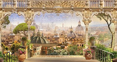 Фото Вид с лестницы на купола и крыши - Панорамы|Городские | Студия фресок и фотопанно "La Stanza"