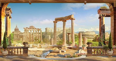 Фото Вид с террасы на античные развалины - Панорамы|Античные | Студия фресок и фотопанно "La Stanza"