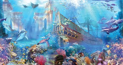 Фото Панно затонувший корабль и сокровища - Панорамы|Детские | Студия фресок и фотопанно "La Stanza"