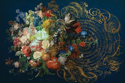 Фото Цветы на синем фоне - Цветы | Студия фресок и фотопанно "La Stanza"