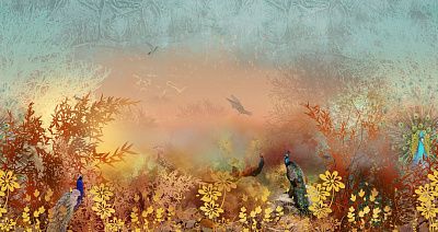 Фото Панно павлины в зарослях - Панорамы|Растительные | Студия фресок и фотопанно "La Stanza"