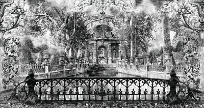 Фото Черно-белый орнамент в античном пейзаже возле пруда - Сюжеты|Ретро | Студия фресок и фотопанно "La Stanza"