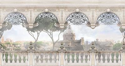 Фото Веранда, арки и вид на старый город - Панорамы|Античные | Студия фресок и фотопанно "La Stanza"