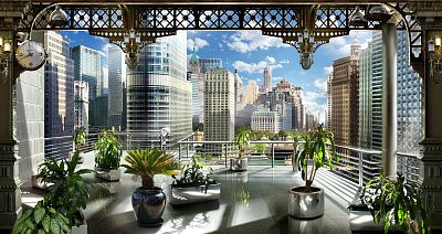 Фото Вид с веранды на небоскребы - Панорамы|Городские | Студия фресок и фотопанно "La Stanza"