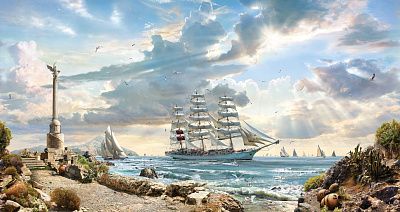 Фото Панно парусник в море - Панорамы|Эко | Студия фресок и фотопанно "La Stanza"