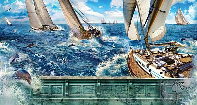 Фото Море, парусные яхты и дельфины - Панорамы|Эко | Студия фресок и фотопанно "La Stanza"