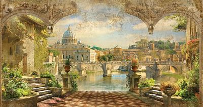 Фото Арки, вид на Собор Святого Петра в Ватикане - Панорамы|Городские | Студия фресок и фотопанно "La Stanza"