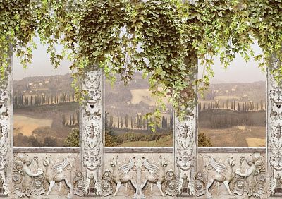 Фото Панно вид с веранды на тосканский пейзаж - Панорамы|Античные | Студия фресок и фотопанно "La Stanza"