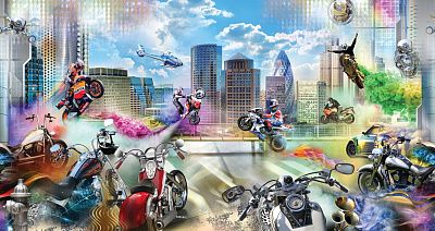 Фото Летающие мотоциклисты - Детские|Для мальчика  | Студия фресок и фотопанно "La Stanza"