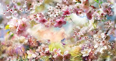 Фото Панно цветущая яблоня, вишня, сакура - Панорамы|Растительные | Студия фресок и фотопанно "La Stanza"