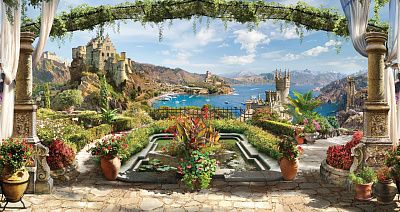 Фото Вид с зеленой террасы на «Ласточкино гнездо» и море - Панорамы|Городские | Студия фресок и фотопанно "La Stanza"