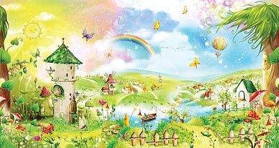 Фото Сказочная солнечная поляна для малышей - Детские|Для девочки | Студия фресок и фотопанно "La Stanza"