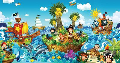 Фото Мульт пираты на острове сокровищ - Детские|Для девочки | Студия фресок и фотопанно "La Stanza"