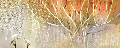 Фото Панно Цапли в оранжевом цвете -  | Студия фресок и фотопанно "La Stanza"