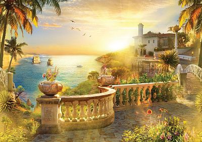 Фото Набережная, закат на море - Панорамы|Эко | Студия фресок и фотопанно "La Stanza"